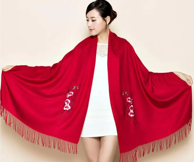 

2019 solid soft women Flower Embroider scarf cashmere scarves lady think shawls wraps winter pashmina femal hijab headband Warm