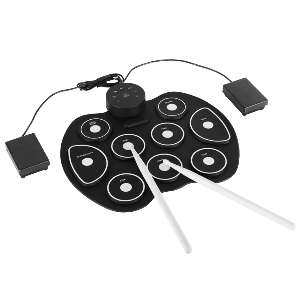 

Portable Compact 9 Pads Learning Beginner Electronic Drum Kit Enlightenment Practice Music Roll Up Instrument Foldable Kids