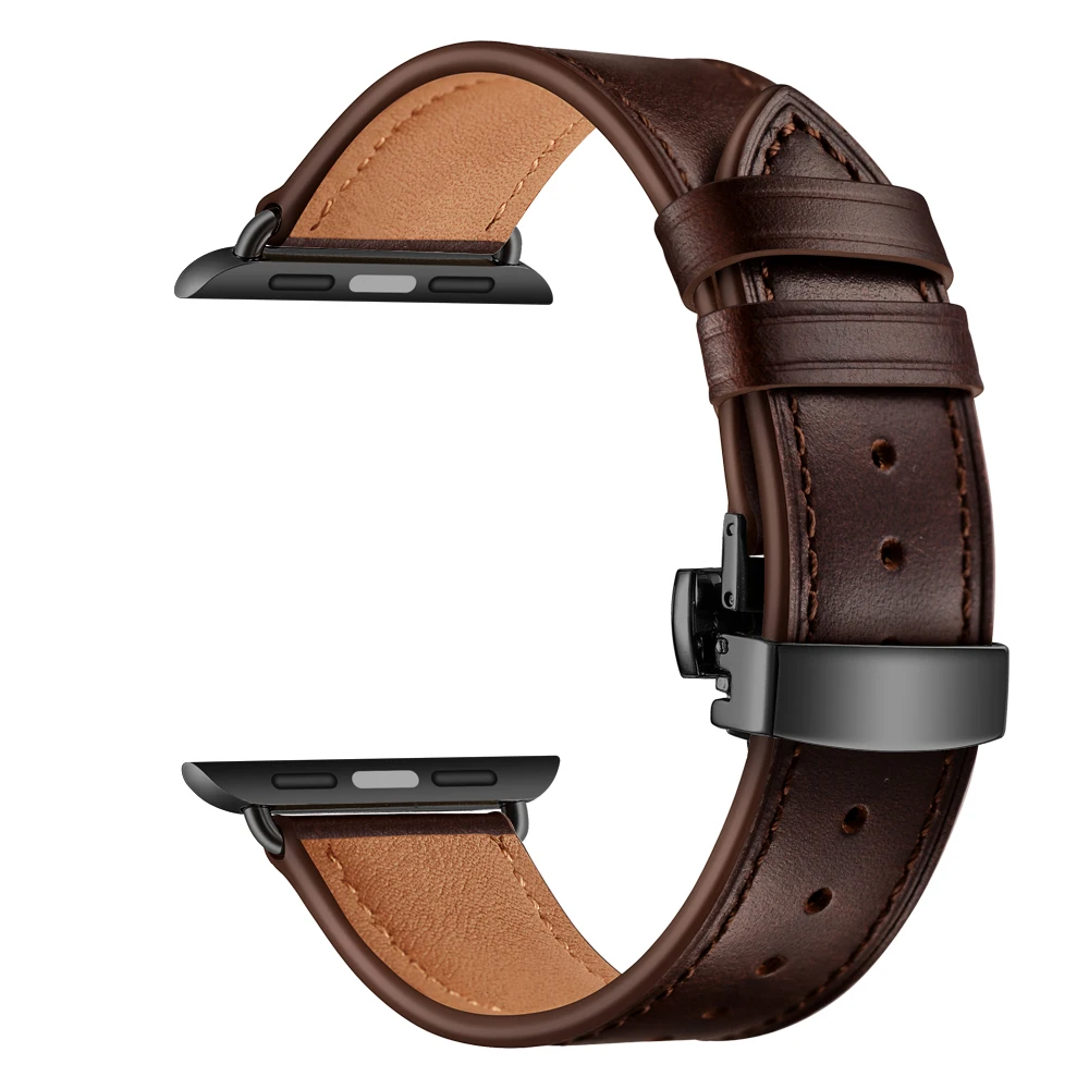 

Genuine Leather Strap For Apple Watch Series SE 6 5 4 Smart Watch Replace Wrist Band Classic Vintage Butterfly Buckle Watchband