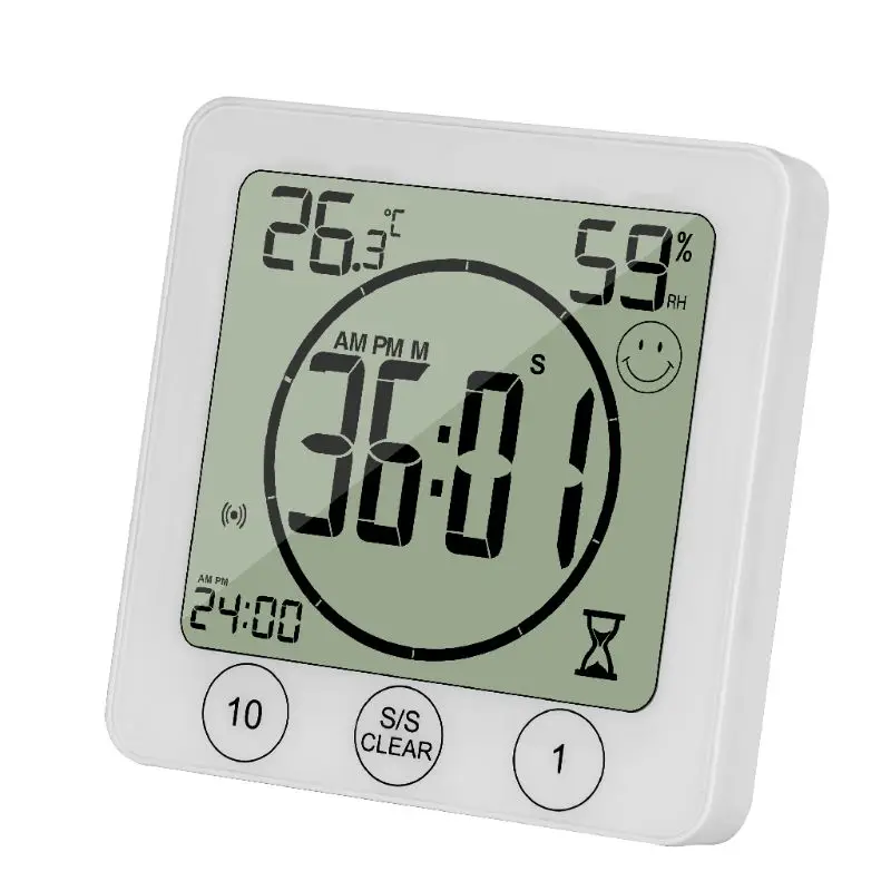 

LCD Bathroom Wall Clock Temperature Humidity Countdown Waterproof Shower Timer
