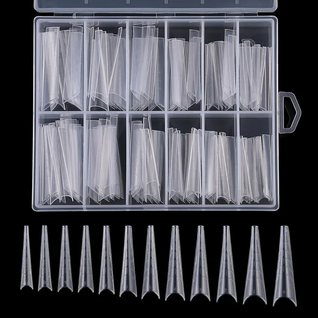 120Pcs Dual Forms Poly Nail Gel Quick Building Mold Tips Clear Finger Extension Nail Art UV Coffin & Nail Ballerina Tips Mold &* 90