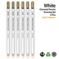 Dainayw White Charcoal Pencils Drawing Set, 6 Pcs Smooth Soft & Medium Sketching Pencil for Highlighting Art Supplies 2