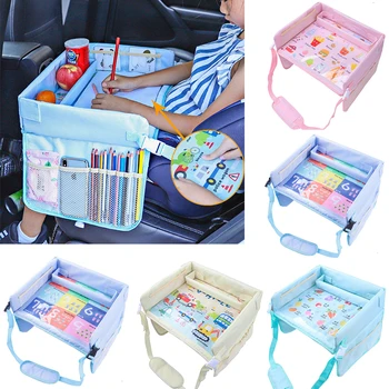 Car Seat Travel Tray Safety Seat Play Table Organizer Storage Snacks Toys Cup Holder Waterproof For Baby Children Kids Stroller 1