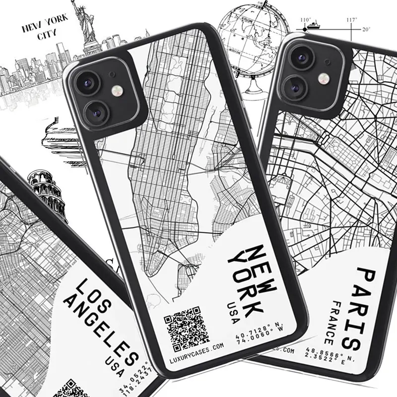 Эксклюзивный чехол Ins с картой города для телефона iPhone 11 12 Pro Max 6 7 8 Plus X XR XS