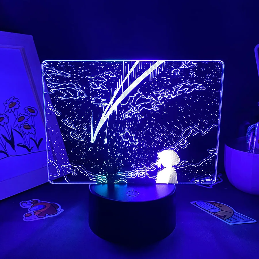 

Your Name Anime Movie Figures 3D LED Two Tone Lamp Night Light Bedroom Decor Colorful Gift For Kids Animation Film Kimi No Na Wa