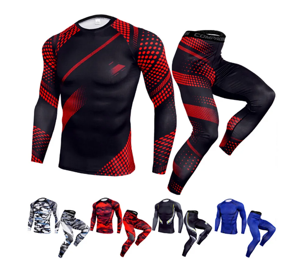 New Brand Casual Mens Compression Clothes Set Fitness Running Basketball Male Skinny Quick Dry Training Suit Exercise Costume