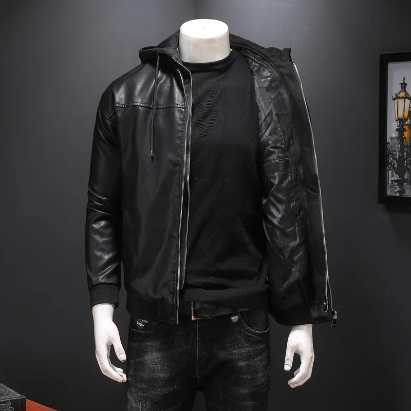 Autumn Winter New Leather Jacket Mens Trend Motorcycle Hooded Jacket And Coat Korean Youth PU Casaco Masculino Male Clothing