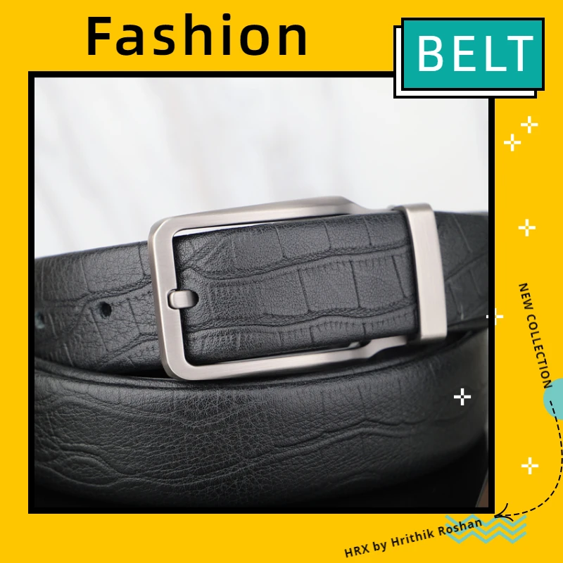 Men's Belt Genuine Leather Fashion Crocodile Leather Pattern Youth Business Pin Buckle Suit Belt Young Fashion Gifts for Men
