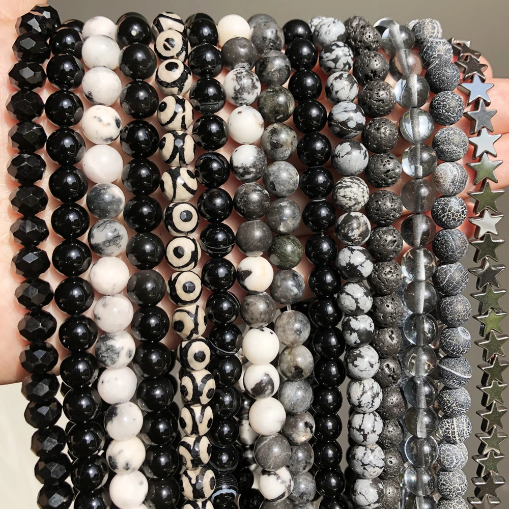 Natural Stone Black Agates Hematite Lava Obsidian Beads Round Loose