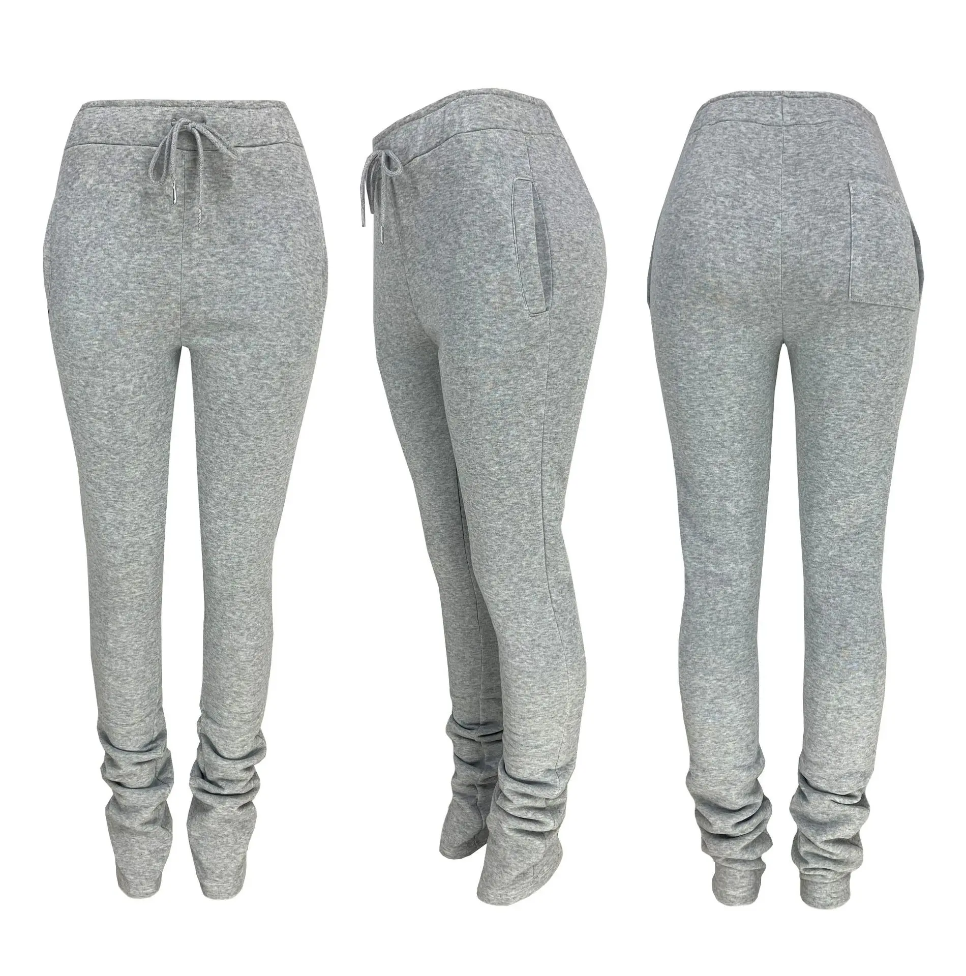 Stacked Sweatpants Women Multi-color Jogger Thicken Fleece Drawstring Sweatpants Reched Bell Bottom High Waisted Pants