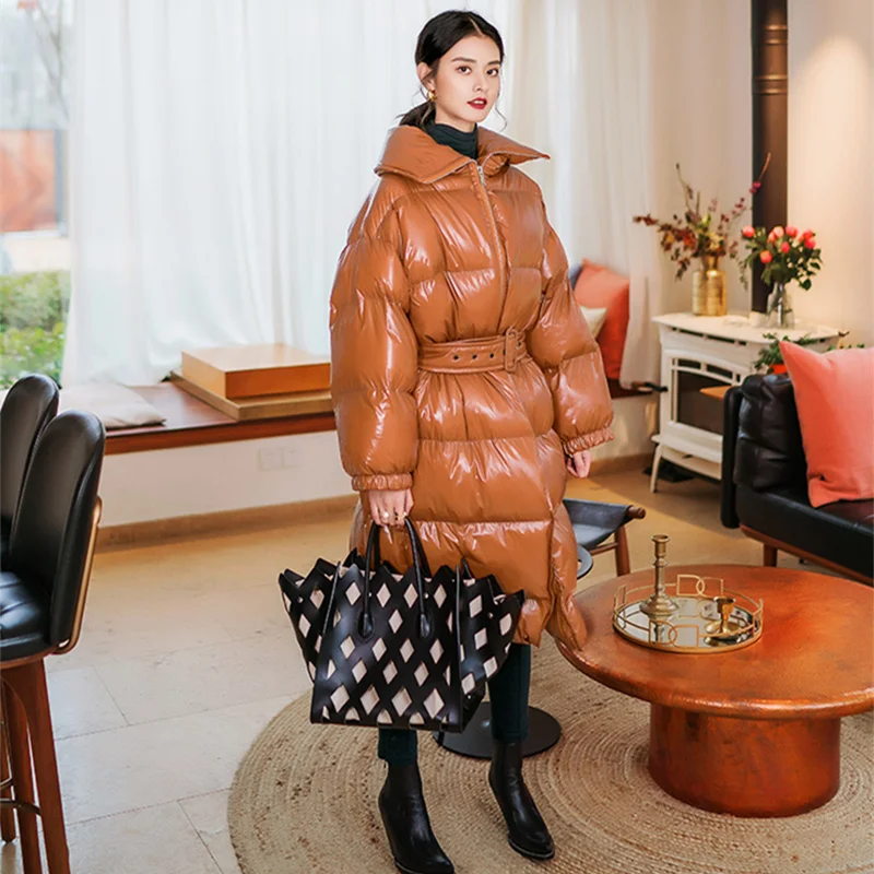 bread clothing female winter new Korean version loose over the knee long cotton clothes with thick cotton jacket tide - Цвет: Orange