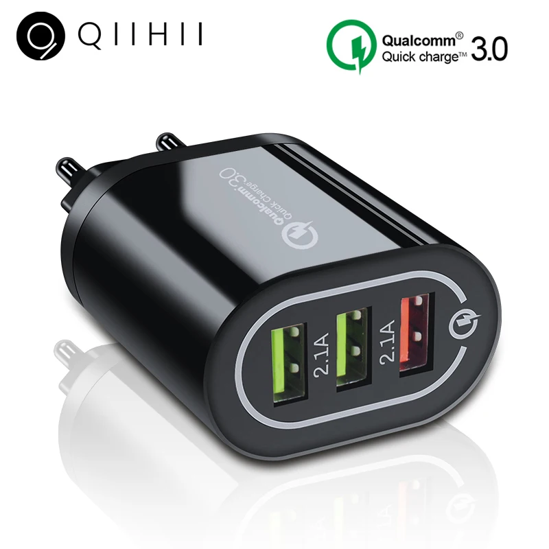 

QIIHII 3 Port Usb Charger Quick Charge 3.0 For iphone 6 7 8 X XS XR Usb Wall Charger For Xiaomi Huawei Samsung Fast Charger