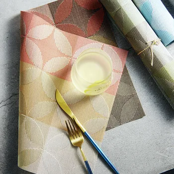 

DUNXDECO Table Placemat Pot Plate Bow Holder Mat Simple Geometric PVC Knitting Dinner Desk Decoration Thermal Insulation 4PCS