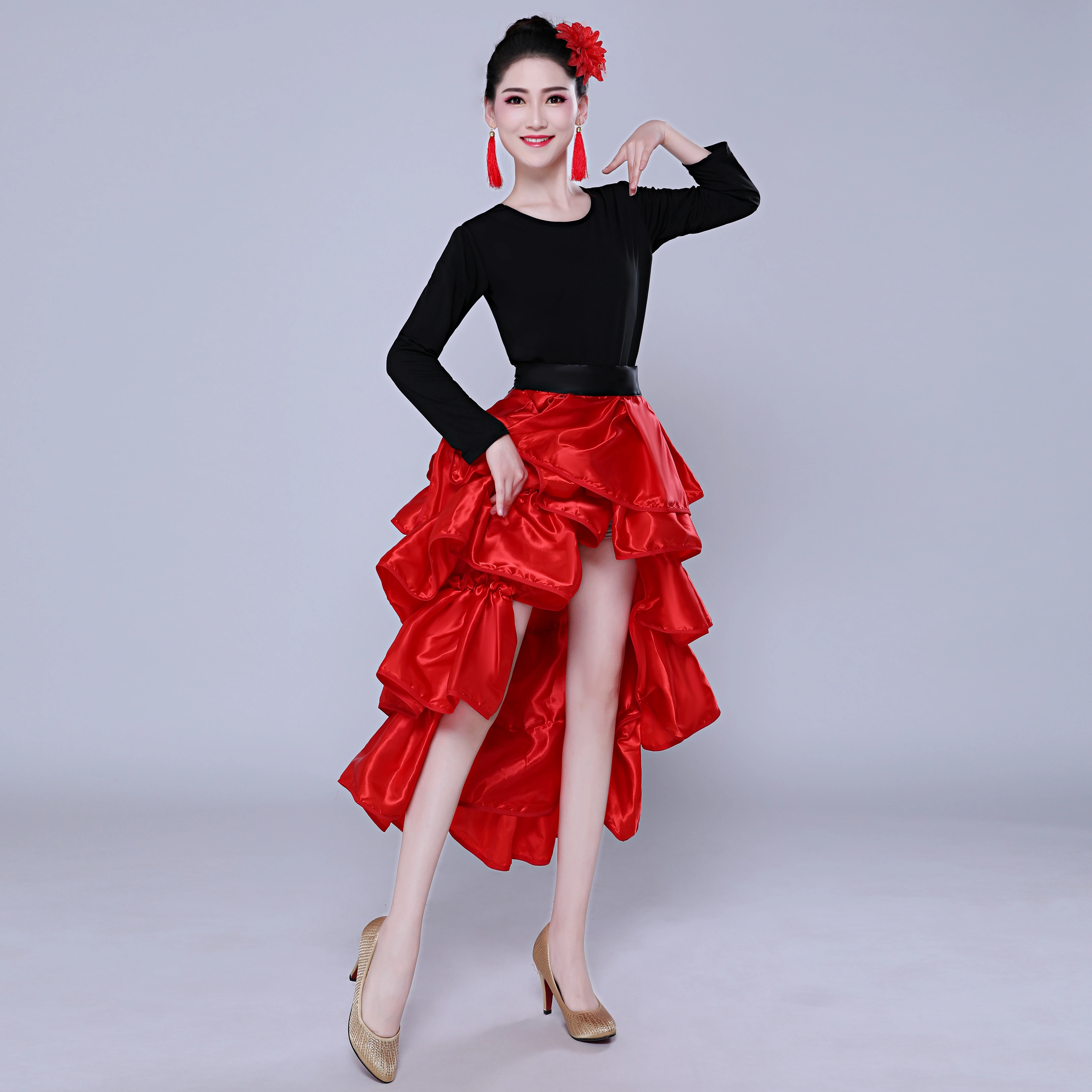 Vestido de baile de salón de fiesta mujer, falda triangular de Flamenco ropa de danza del vientre de escenario roja falda DL5154|Flamenco| - AliExpress