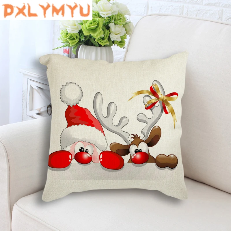 

2019 New Merry Christmas Santa Claus Cushion Cover Christmas Car Home Sofa Decorative Pillowcase Linen Throw Pillow Case Cover