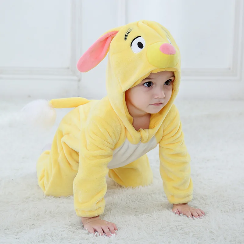 Yellow Puppy Желтый Детский комбинезон с изображением щенка для маленьких мальчиков и девочек; комбинезон кигурумис; зимняя Пижама; Забавный праздничный костюм - Цвет: Yellow Puppy
