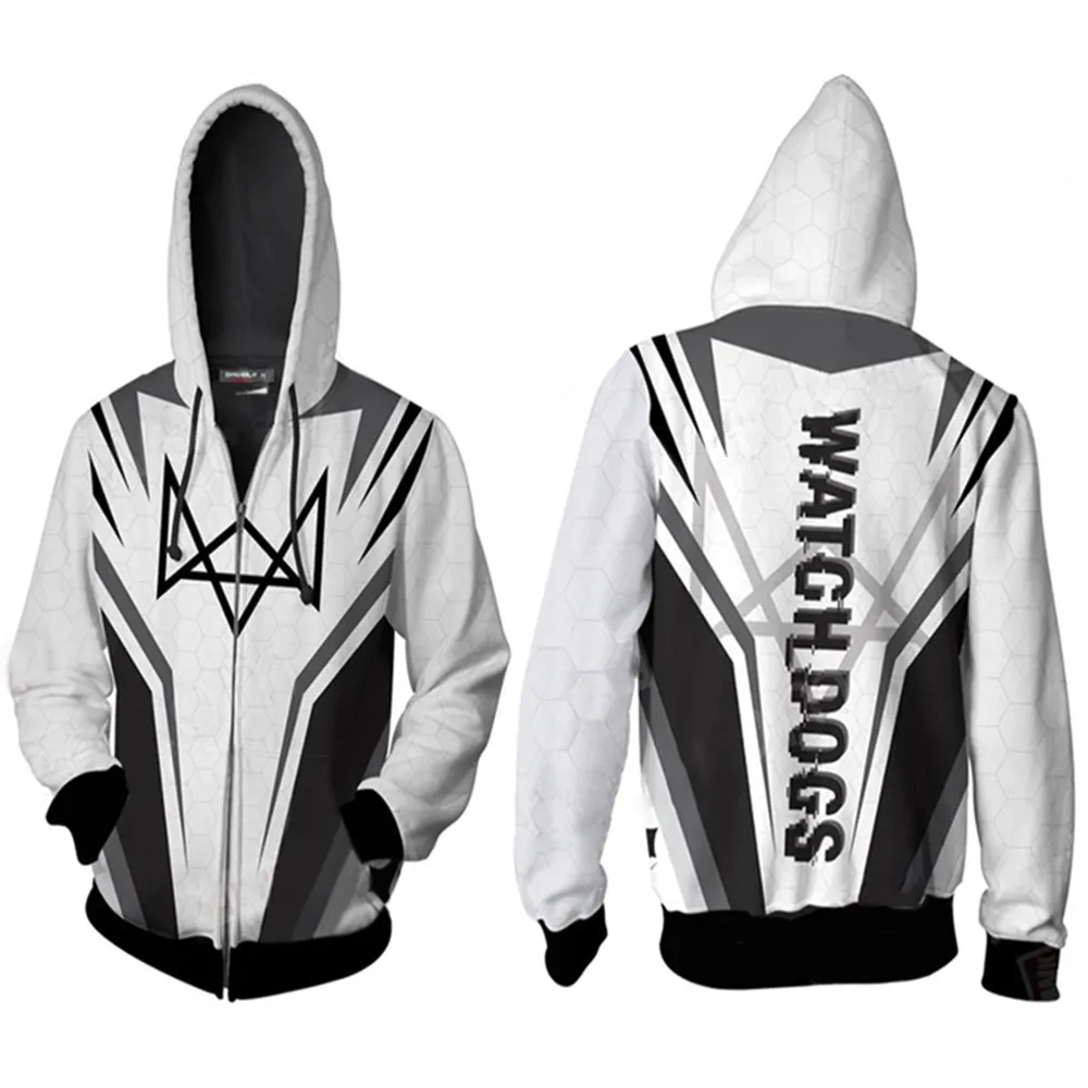 

Game Watch Dogs 2 Aiden Pearce Hoodie Jackets Cosplay Costume 3D printing Watch Dogs Hoodie Sweatshirts Men Sports Jacket