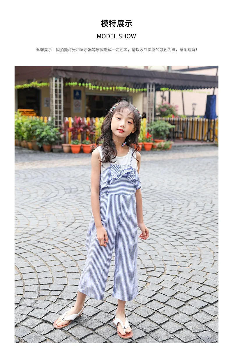 Летняя одежда для девочек; топ; Onesie; широкие ; модная детская одежда в полоску; одежда для отдыха в Корейском стиле из двух предметов