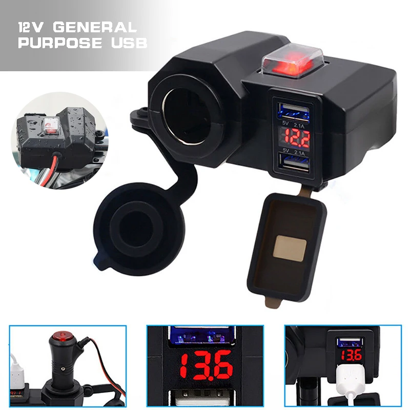 

12V Motorcycle Dual USB Charger Cigarette Lighter Socket Motorbike Waterproof Moto USB Charging Socket Power Adapter