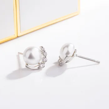 

CH-777 Temperament Pearl Earrings for Women Minimalist Fashionable Silver 925 Fine Jewelry Female Weddings Ear Studs GIFT