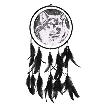 

Dream Catcher Wolf Dream catcher Black Dream catcher Indian Dream Catcher with Animal Pattern Side 1 circle Dreamcatcher Wall Ha