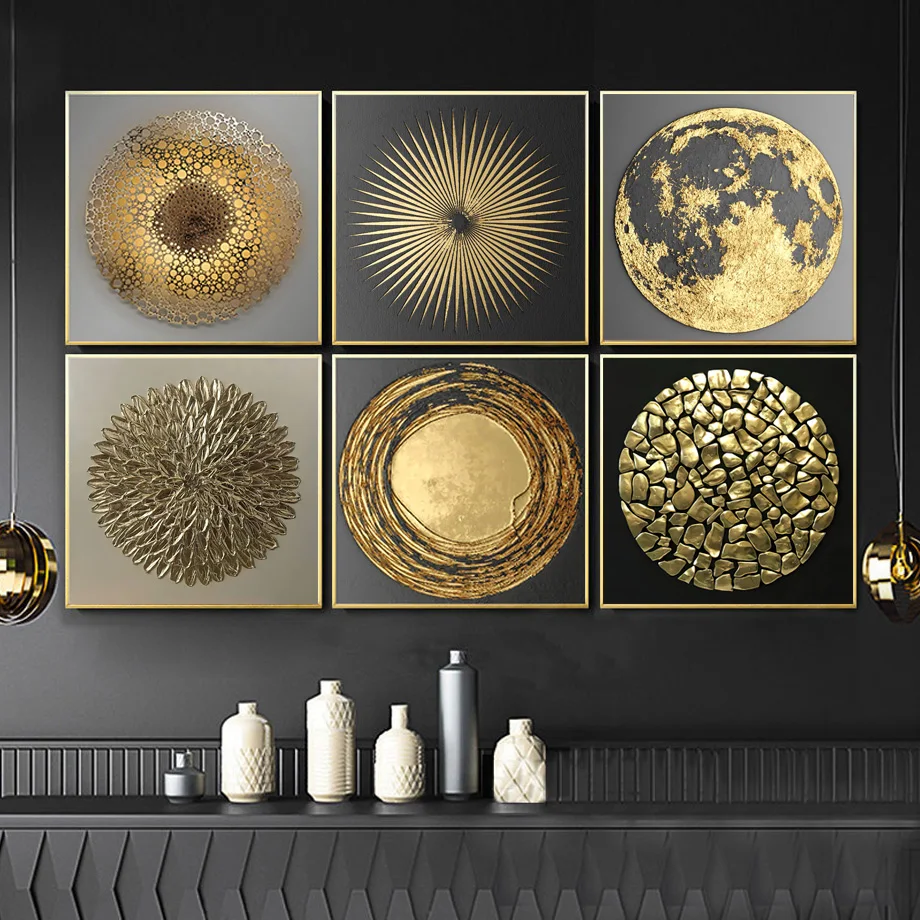 

Gold Geometric Shape Circl Block Abstract Wall Art Canvas Painting Modern Posters And Prints Wall Pictures For Living Room Decor