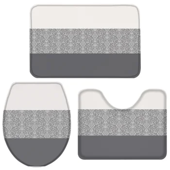 

3 Pieces Bathroom Set Stripes And Classical Baroque Figures Bath Set Toilet Cover Mat Pedestal Rug Non-Slip Bathroom Rug Set