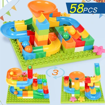 

58-174pcs Marble Race Run DIY Maze Balls Building Blocks Compatible Duploed Funnel Slide Big Blocks Bricks Educational Baby Toys