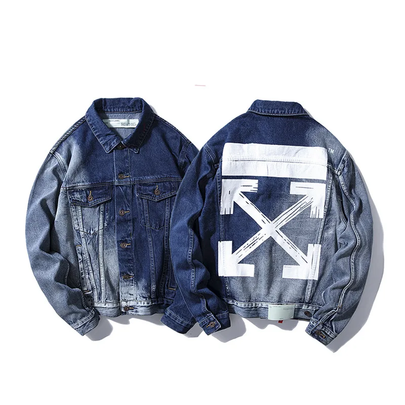 

19S Autumn And Winter off-White Base Arrowhead Graffiti Painting Yin And Yang Gradient Washing Retro Cowboy Jacket