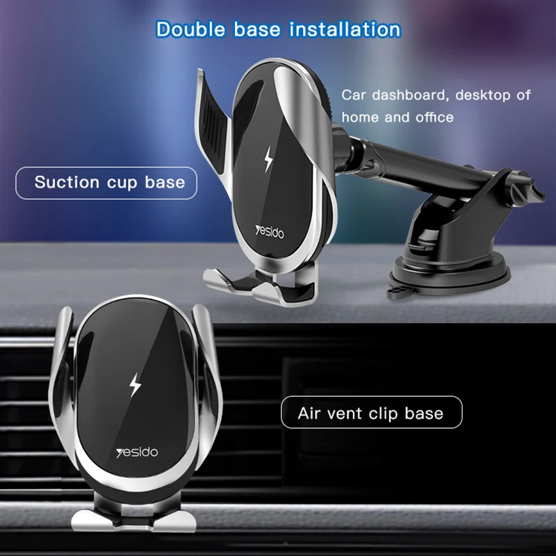 

2 in 1 Car Wireless Charger Mobile Phone Holder Stand Fast Wireless Charging Air Vent Suction Cup Cellphone Mount Phone Bracket
