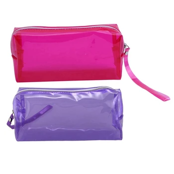 

2 Pcs Transparent Pencil Cases Zipper School Girl Cute Pencil Cases 19.5X 6 X 9Cm, Purple & Rose Red