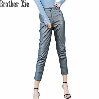 

Autumn Winter Genuine Leather Pencil Pants Women Slim Real Sheepskin Leather Trousers Fashion Harajuku Casual Streetwear Ladies