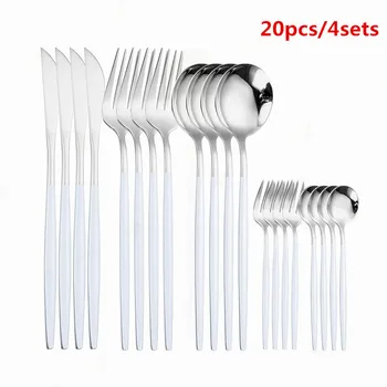 

Stainless Steel White Silver Cutlery Set Dinnerware Set Silverware Tableware Fork Knife Spoon Set Christmas Gift Dropshipping
