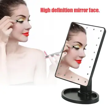 

Portable Hand-held Makeup Mirror 22 LED Lights Vanity Makeup Mirror Touch Screen Rotatable Tabletop Beauty Cosmetic Mirror