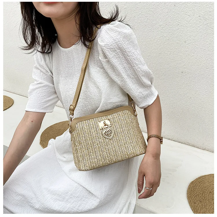 Fashioned Straw Crossbody Bags for Women 2021, with Beige Color