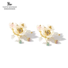 YMYW серьги-гвоздики цветок Романтические красивые серьги золотого цвета ювелирные изделия для женщин ручной работы жемчужные серьги S925 Серебряный пост Новинка