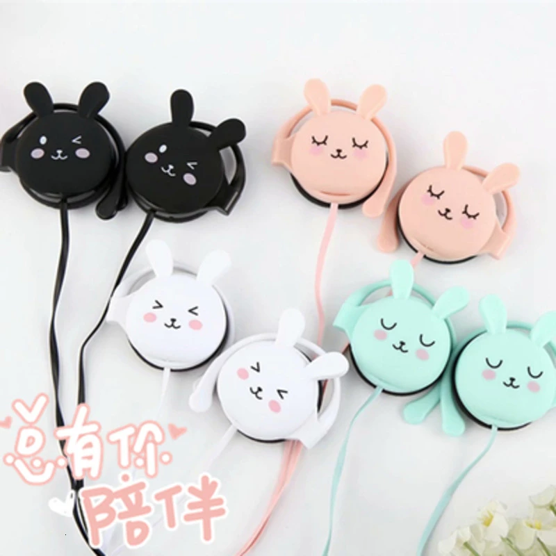 

CHYI Wired Music Headphones Ear Hook Headset Cute Rabbit Handsfree Earphones With Microphone Smartphone Gifts Earbuds For Girls