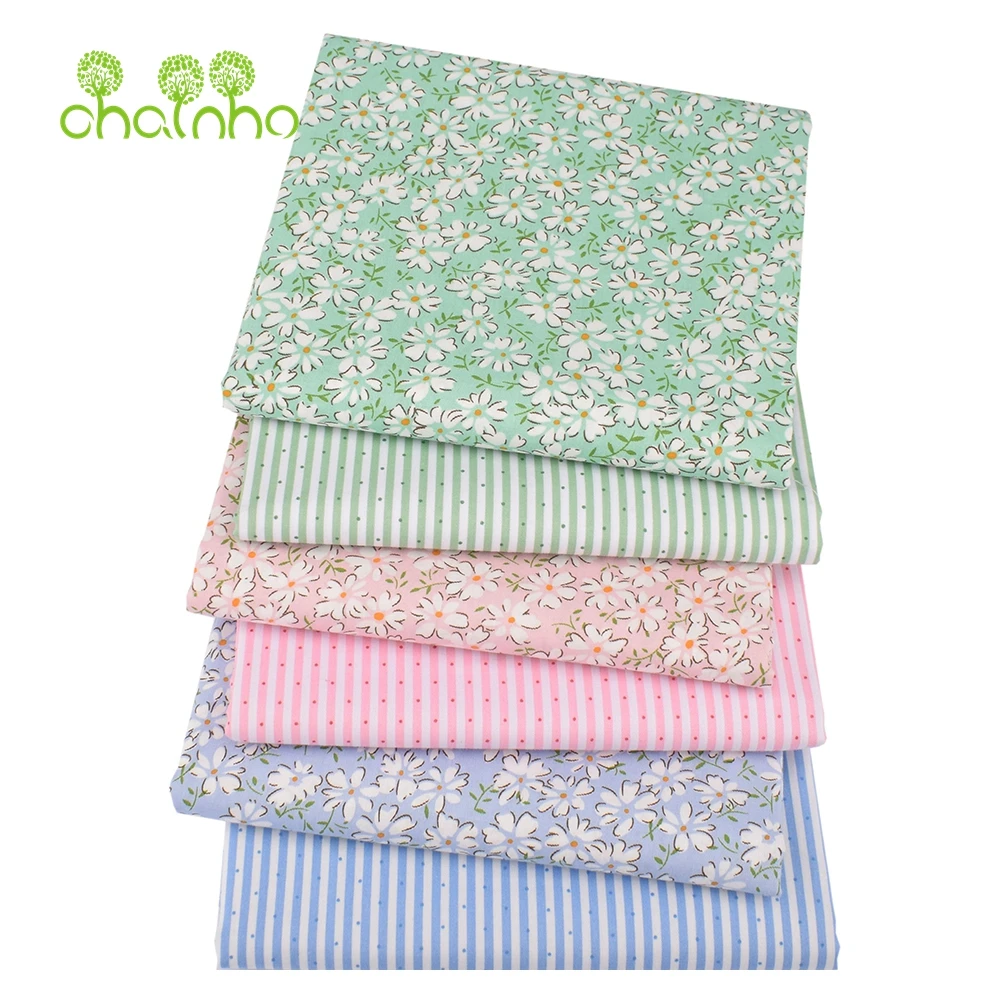 Chainho,Printed Twill Weave Cotton Fabric,DIY Sewing Quilting Material,Patchwork Cloth,6 Designs Flower Series,2 Sizes,15C292