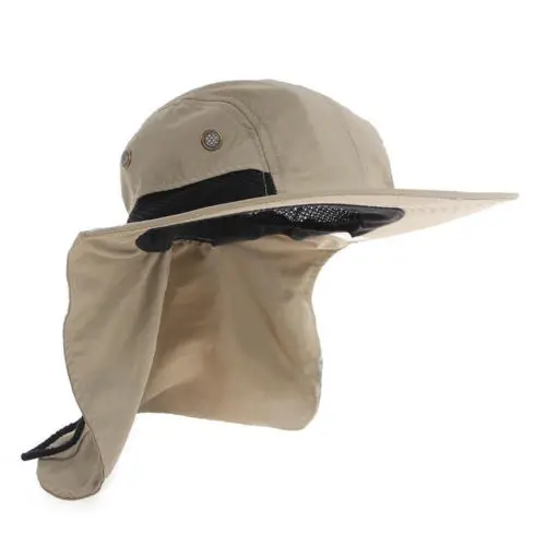 Outdoor Fishing Camping Hunting Sun Hat Hiking Cap Visor Hat Protection Neck Cover Sun Protect Caps for Men Women - Цвет: Хаки