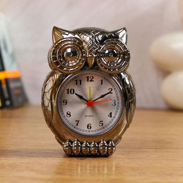 Reloj despertador búho, cromo, 10x13 cm, reloj, despertadores, lámparas,  lámpara, despertador con alarma para niños, reloj