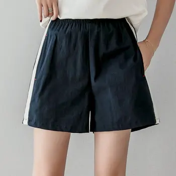 

Summer Women Casual Shorts Beach High Waist Fashion Tightness Shorts All-match Concise Solid Color Elastic Loose Thin Shorts.w