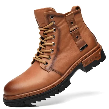 

Men 'r high help Martin boots work new leather shoes in leather tooling male desert boots casual and comfortable warm Men's shoe
