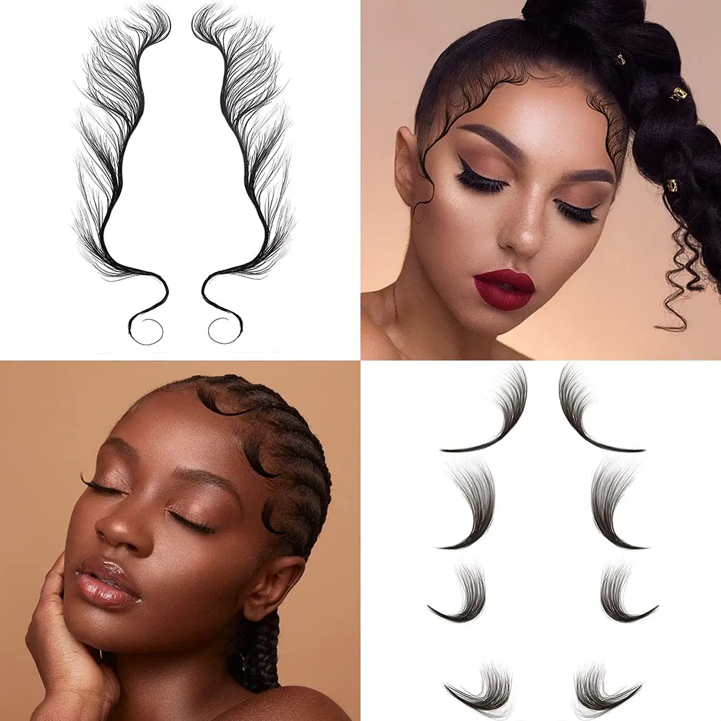 Hair Tattoo Stickers 5 Sheets Waterproof Baby Hair Edge Temporary Hairline Natural Curly Fake Tattoo Makeup Tools