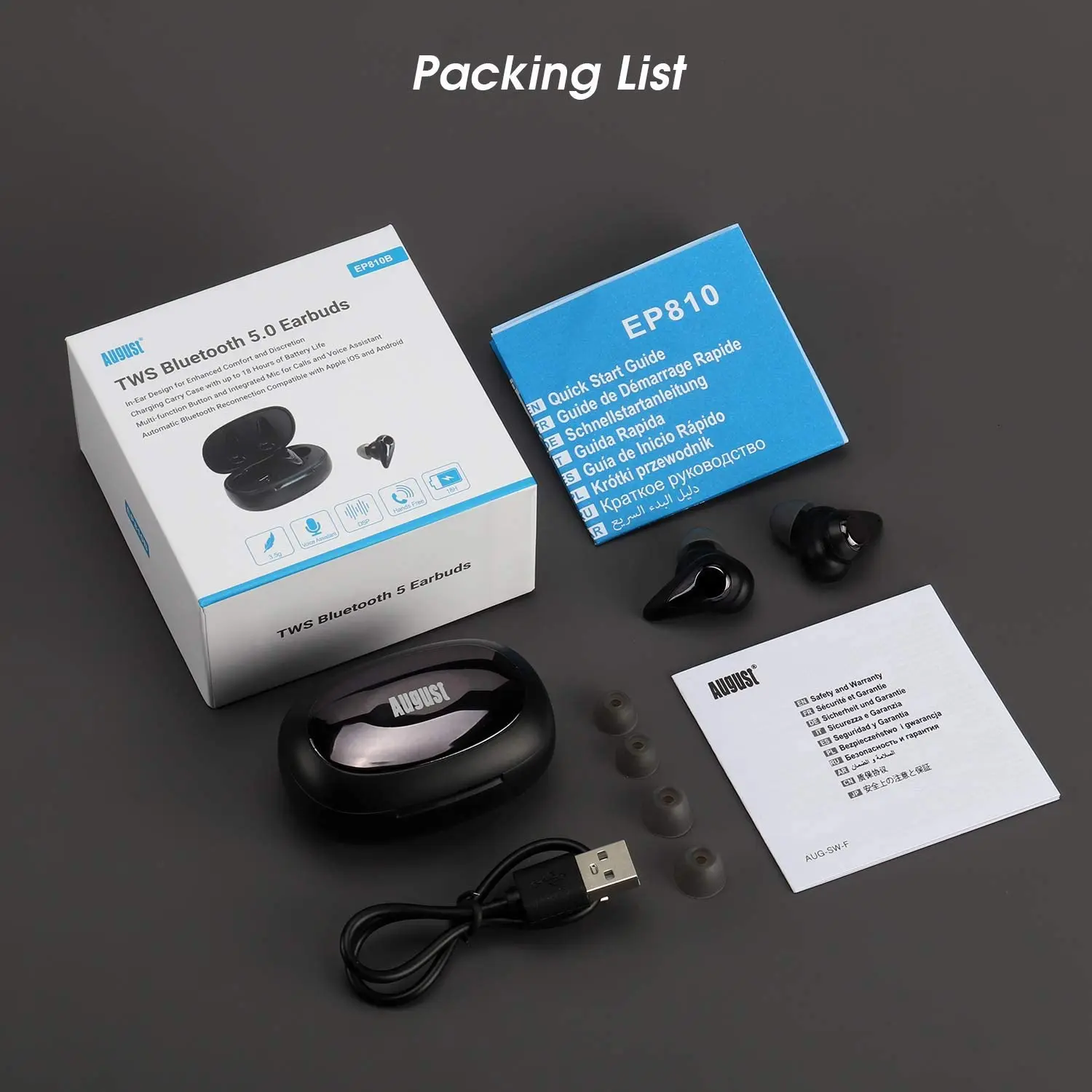 Fones de Ouvido sem Fio Controle de Toque com tipo c Fones de Ouvido para Iphone e Android Agosto Bluetooth Carregamento Esporte In-ear Ep810 Tws 5.0 - Image 6