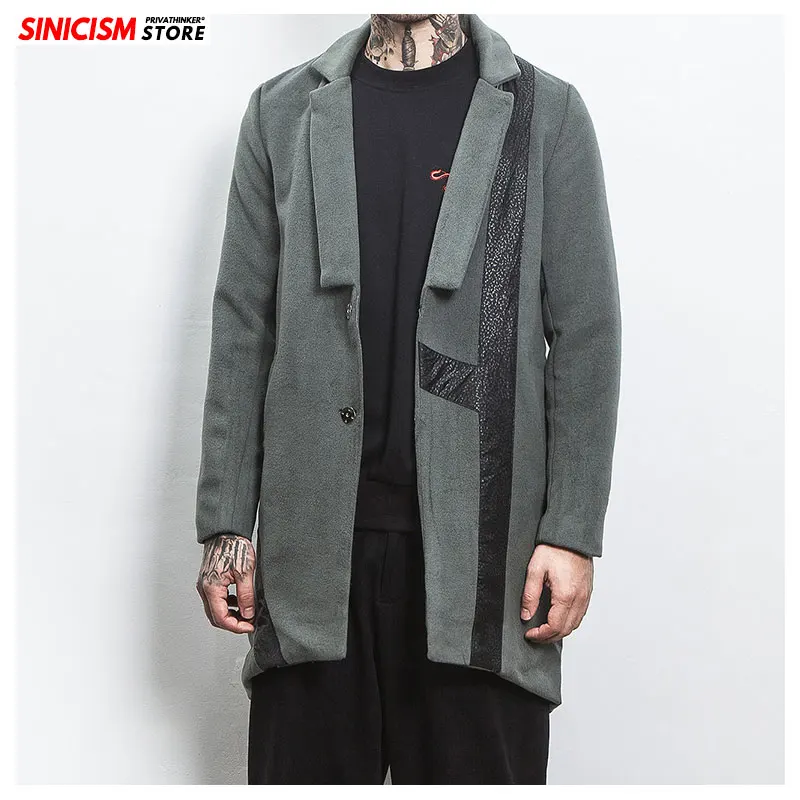 Sinicism Store мужское зимнее шерстяное пальто мужское Новое повседневное винтажное цветное шерстяное свободное шерстяное пальто мужской Тренч пальто