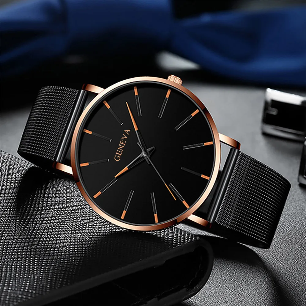 

Simple Men's Net With Color Pointer Colorful Scale Watch Fashion Stainless Steel Aquartz Men Watches montre homme FJSL