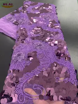 

NIAI African Sequins Lace Fabric 2020 High Quality French Lace Fabric Embroidered Nigerian Lace Fabrics For Wedding XY2678B-1