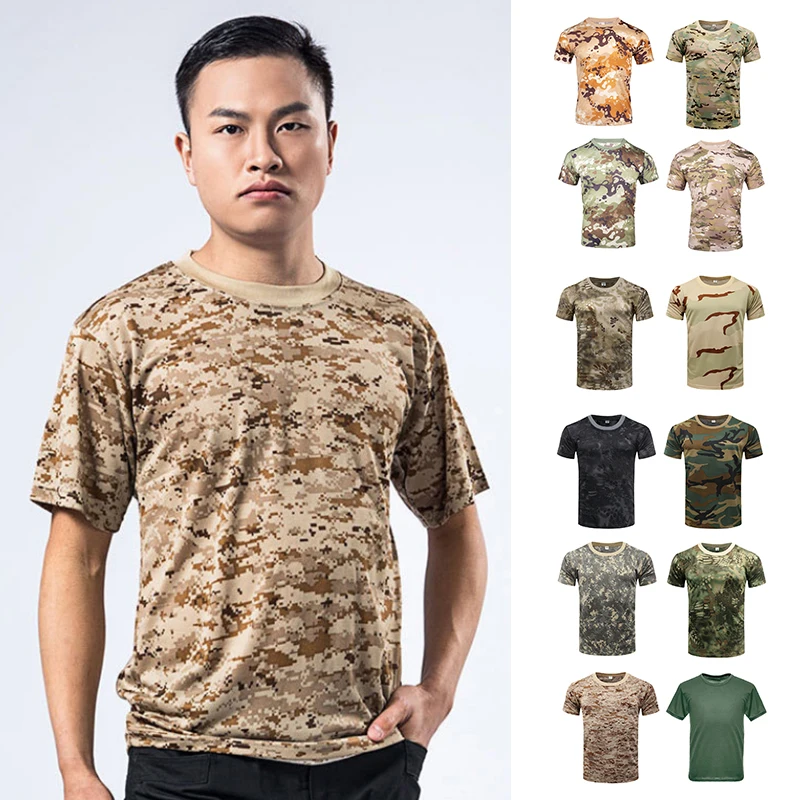 Men Camo T Shirt Camouflage Army Combat Military Hunting Fishing Gym  Outdoor Tee