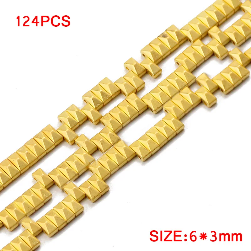 Matte 18K Gold JHNBY матовая прямоугольная Пирамида гематит натуральный камень 6*3 мм разделитель свободные бусины для самостоятельного изготовления ювелирных изделий браслет фурнитура два отверстия - Цвет: Matte 18K Gold