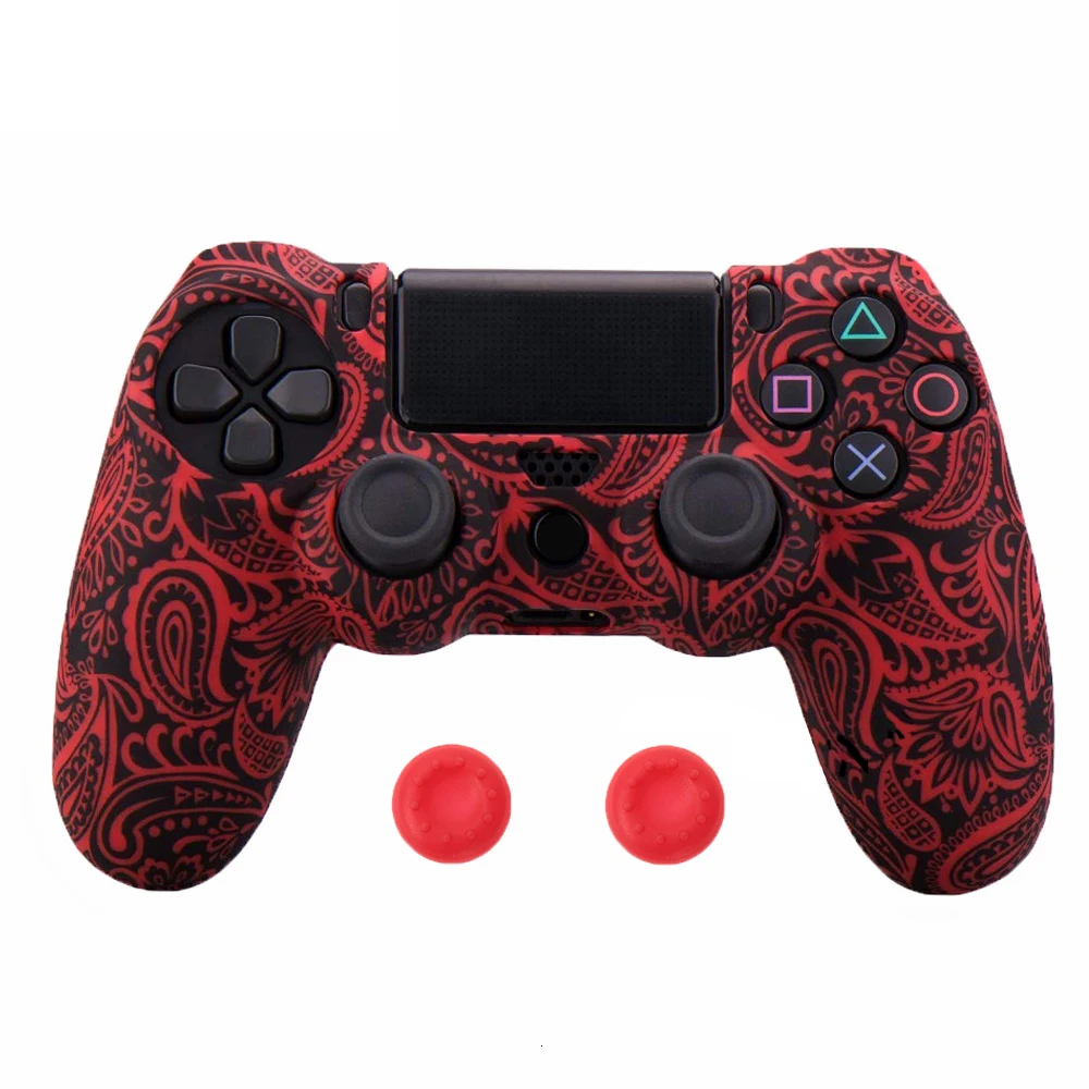 RedLeaf ZOMTOP для sony Dualshock 4 PS4 DS4 Slim Pro контроллер силиконовый камуфляжный чехол защитная кожа+ ручка для большого пальца колпачки для Play Station 4 - Цвет: RedLeaf